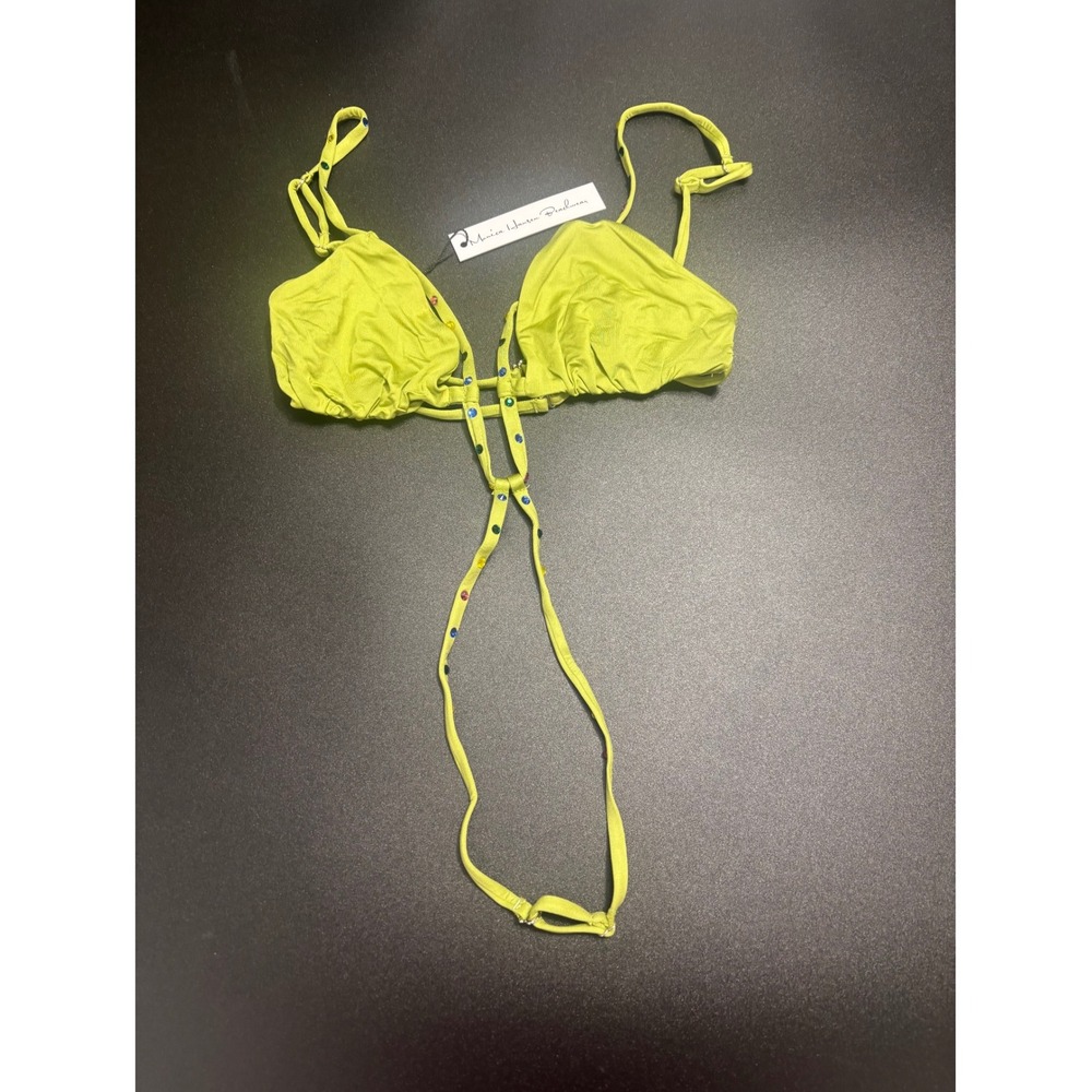 Monica Hansen Beachwear NWT Bikini Top with Multi Color Crystal Green Size Large